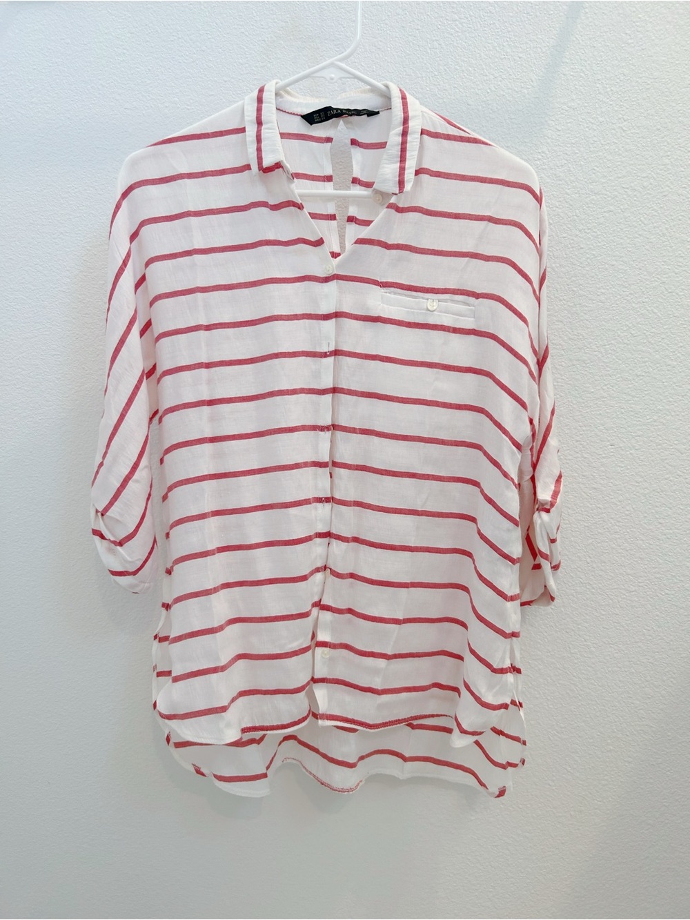 Zara White Button-Down Shirt with pink Stripes